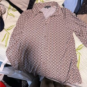 Adrianna Papell Brown and White Long Sleeve Button Down Shirt